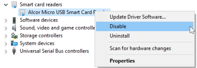 alcor smart card windows 10